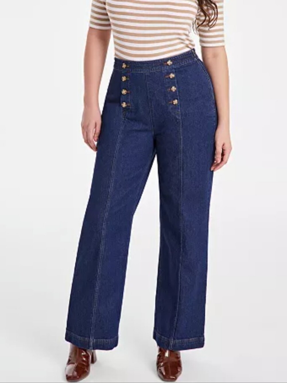 On 34th Midnight Sailor Wide Leg Front Seam Dark Wash Denim Jeans Size 6, 28